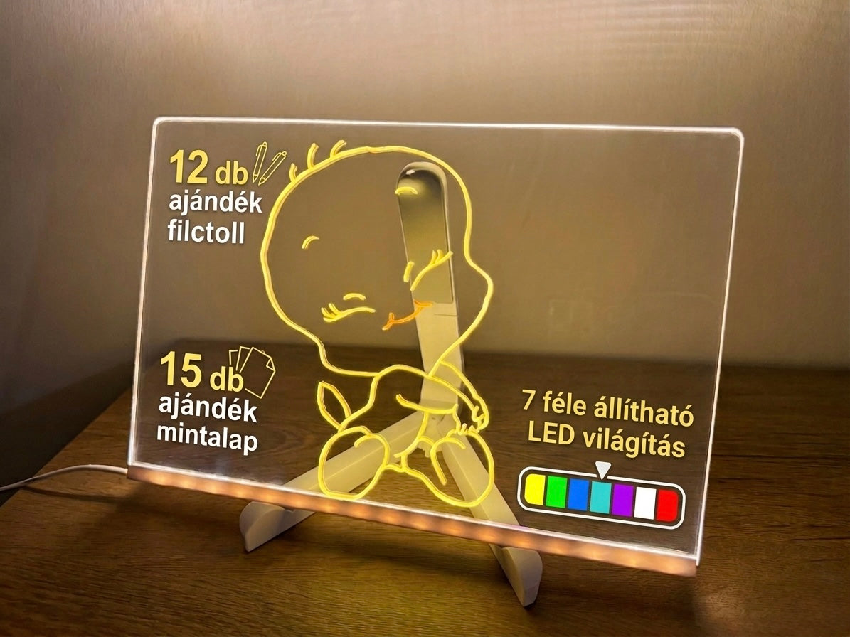FényVarázs Rajztábla - 7 színű LED világítós rajzoló tábla gyerekeknek