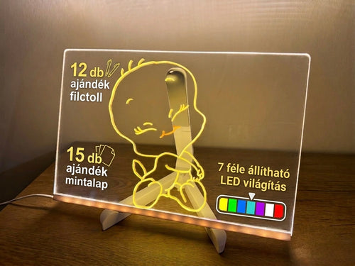 FényVarázs Rajztábla - 7 színű LED világítós rajzoló tábla gyerekeknek