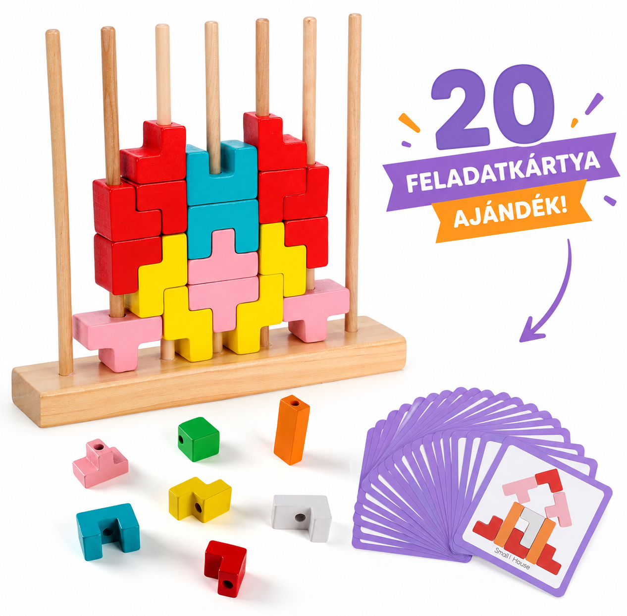 SzínVarázs - Fa logikai játék 40 építőelemmel